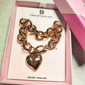 House of Harlow 1960 Gorgeous Gold Puffed Heart Valentine Bracelet PERFECT GIFT!